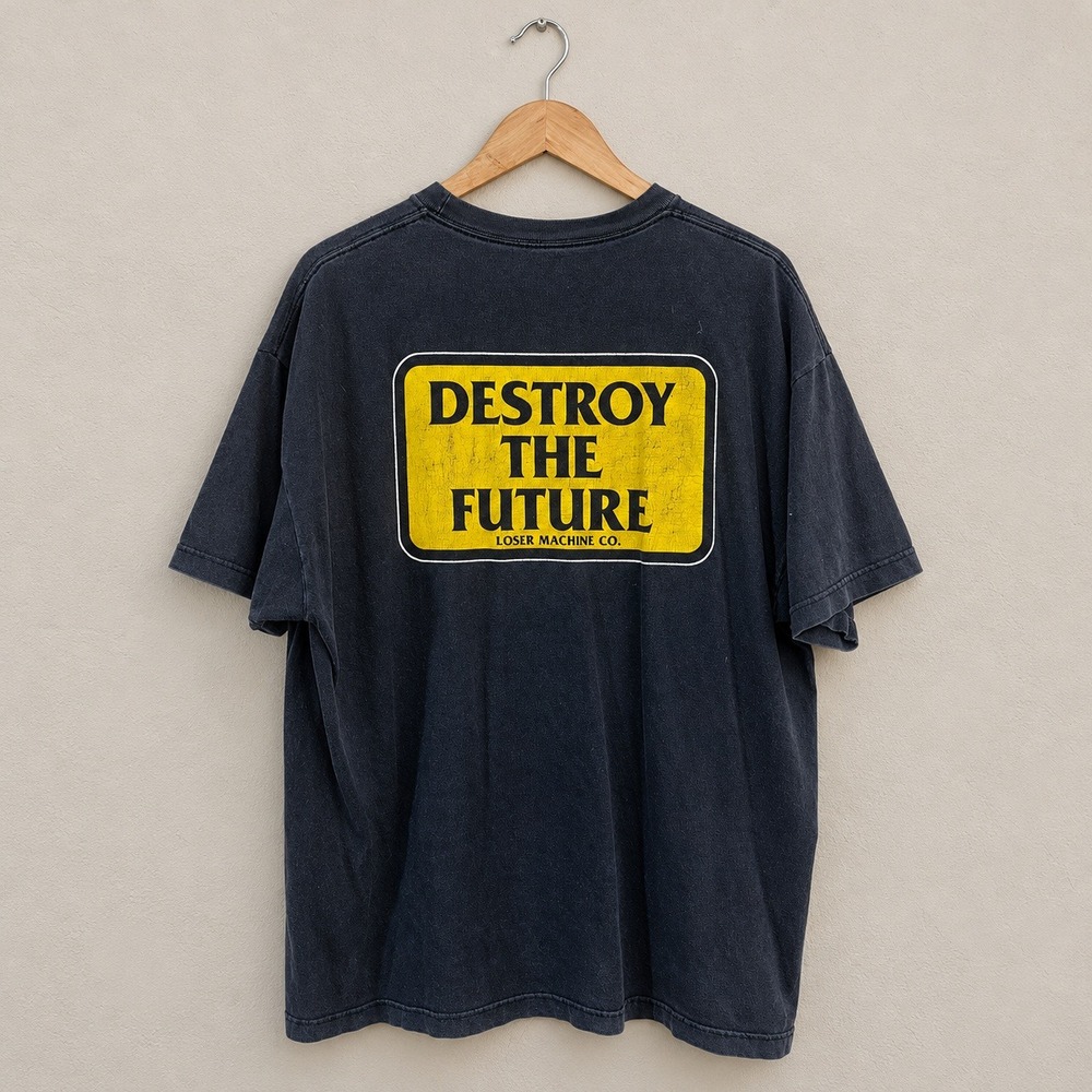 Loser Machine Destroy The Future Gravel Stock T-Shirt Faded Grunge Black Mens XL